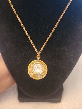 Gold-Tone Crystal Pendant Necklace - Elegant Women's Jewelry